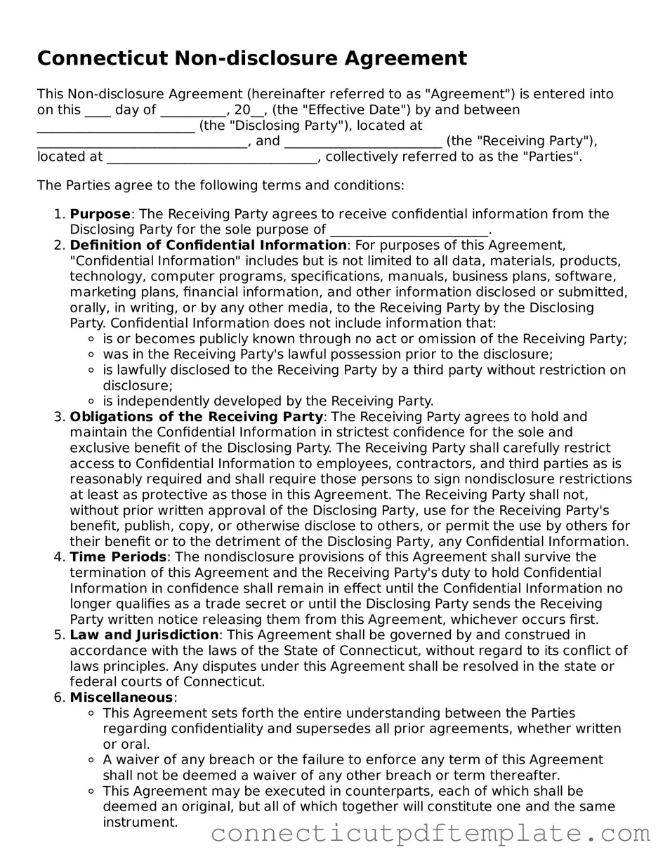 Valid Non-disclosure Agreement Template for the State of Connecticut