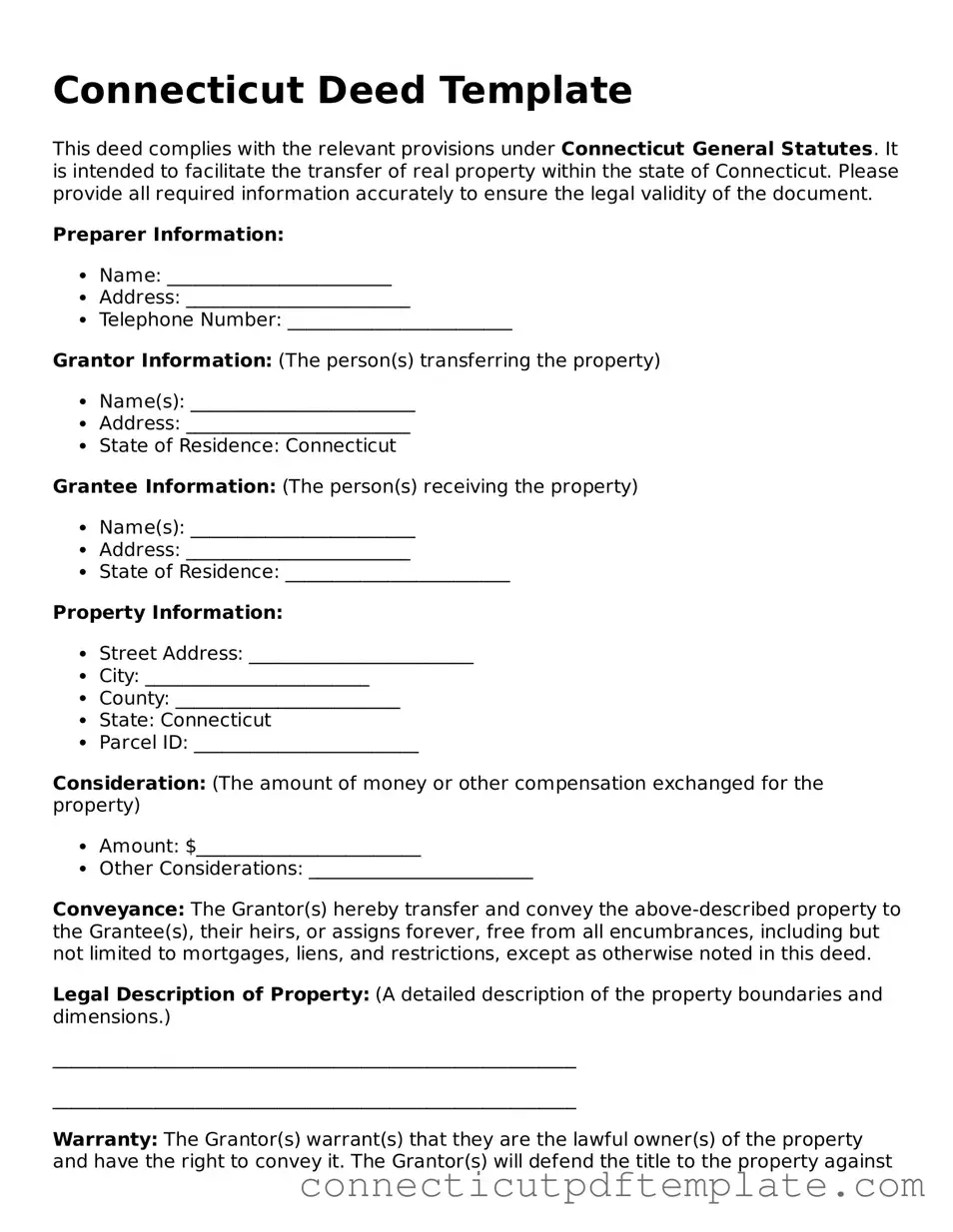 Valid Deed Template for the State of Connecticut