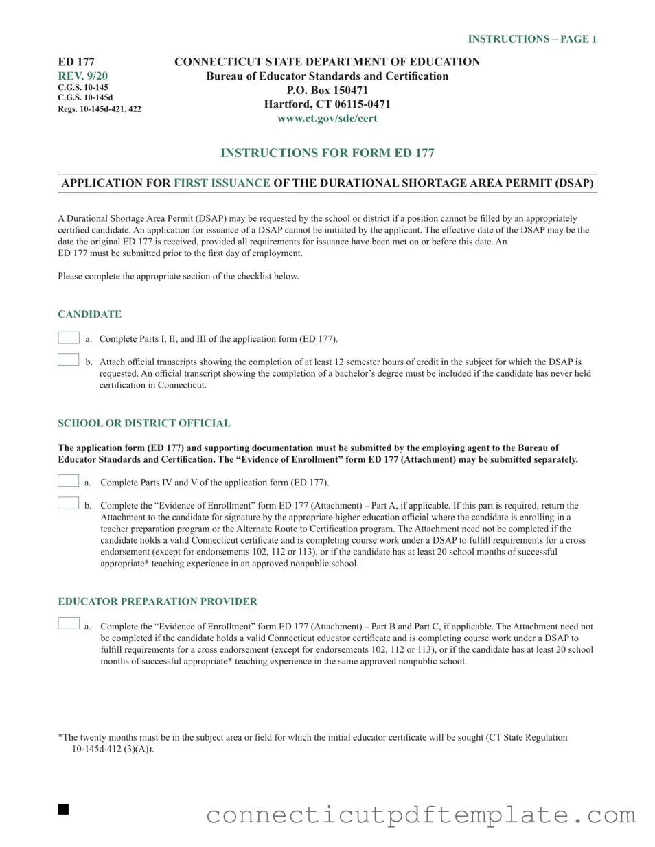 Official Connecticut Ed 177 Template in PDF