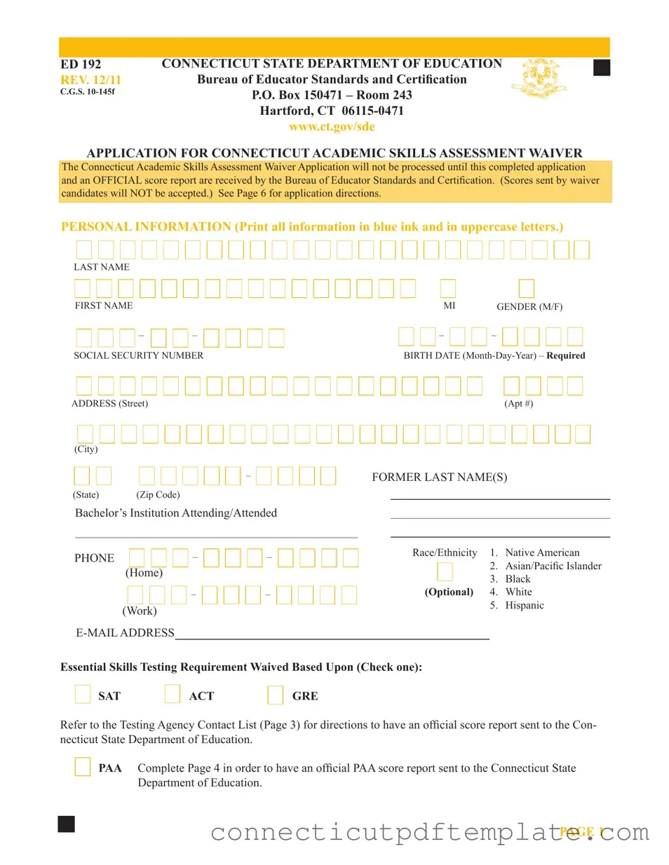 Official Connecticut Ed 192 Template in PDF