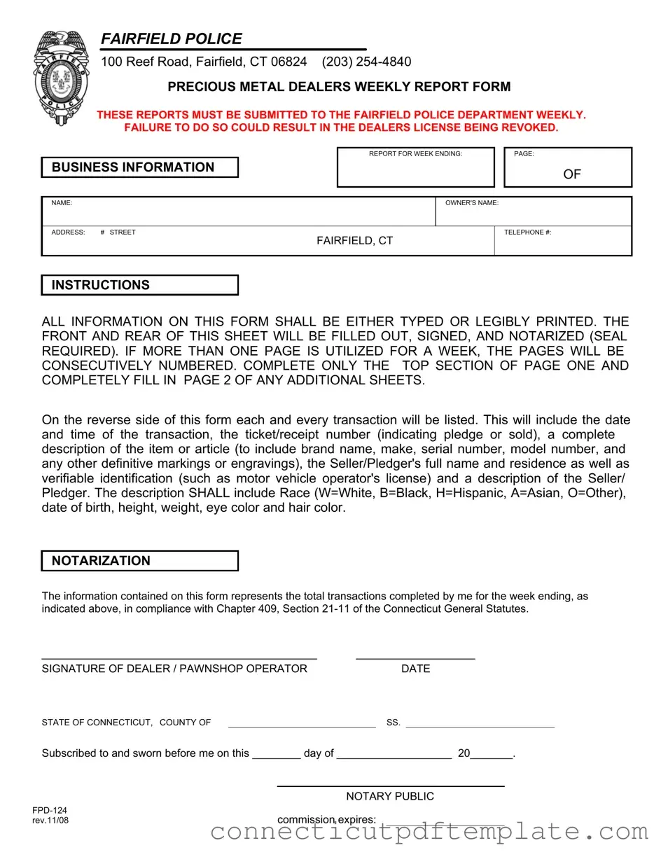 Official Connecticut Fpd 124 Template in PDF