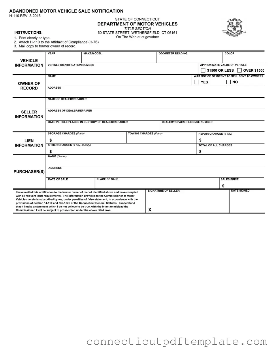 Official Connecticut H 110 Template in PDF