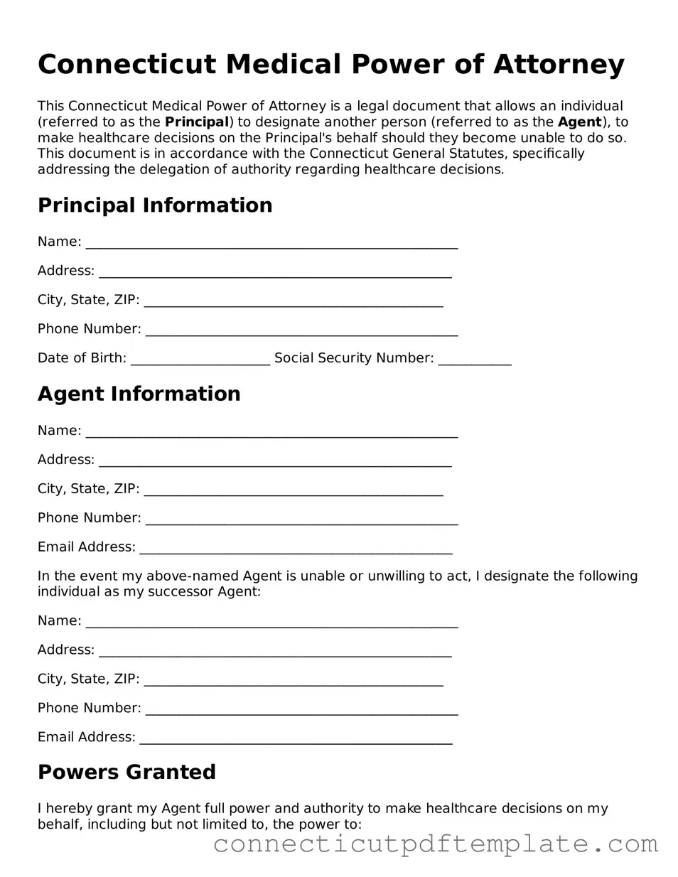 Valid Medical Power of Attorney Template for the State of Connecticut
