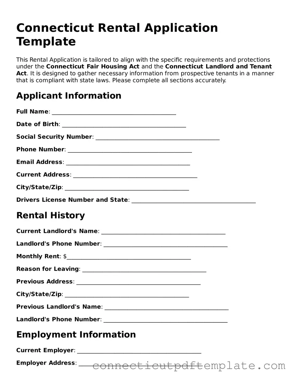 Valid Rental Application Template for the State of Connecticut