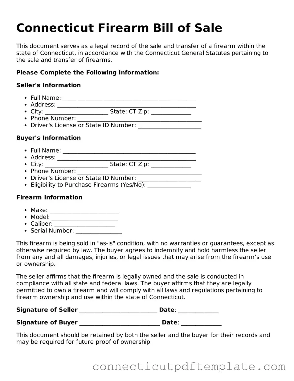 Valid Firearm Bill of Sale Template for the State of Connecticut