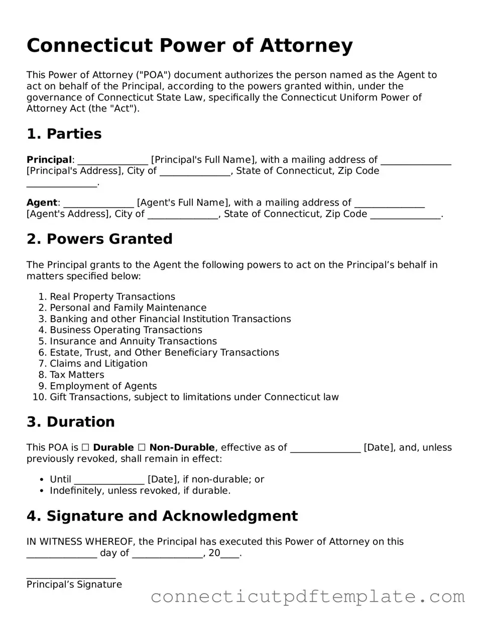 Valid Power of Attorney Template for the State of Connecticut