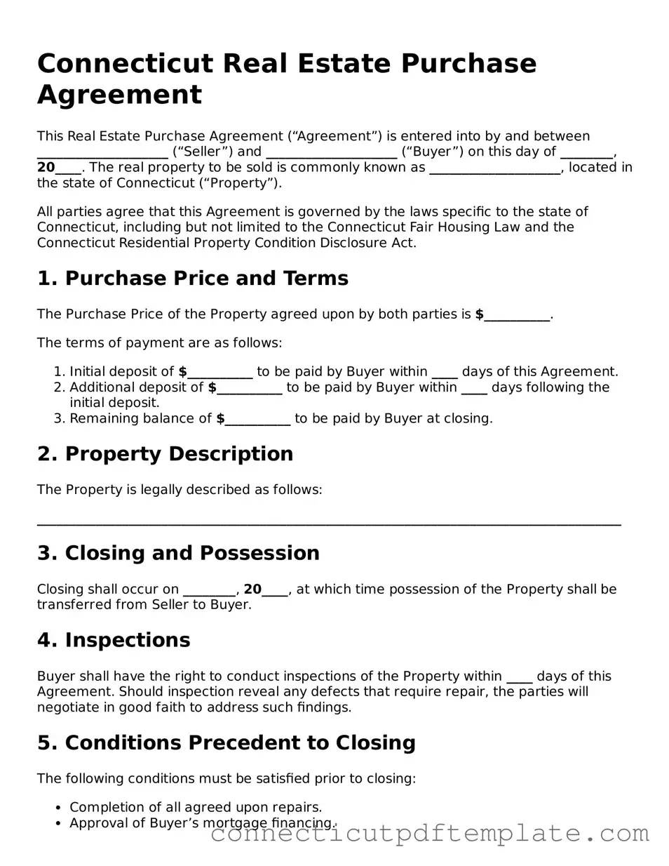 Valid Real Estate Purchase Agreement Template for the State of Connecticut