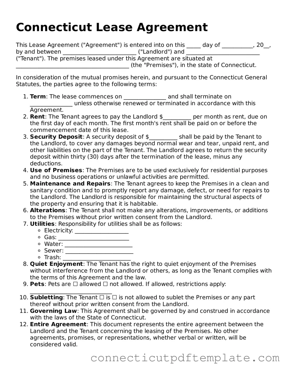 Valid Lease Agreement Template for the State of Connecticut