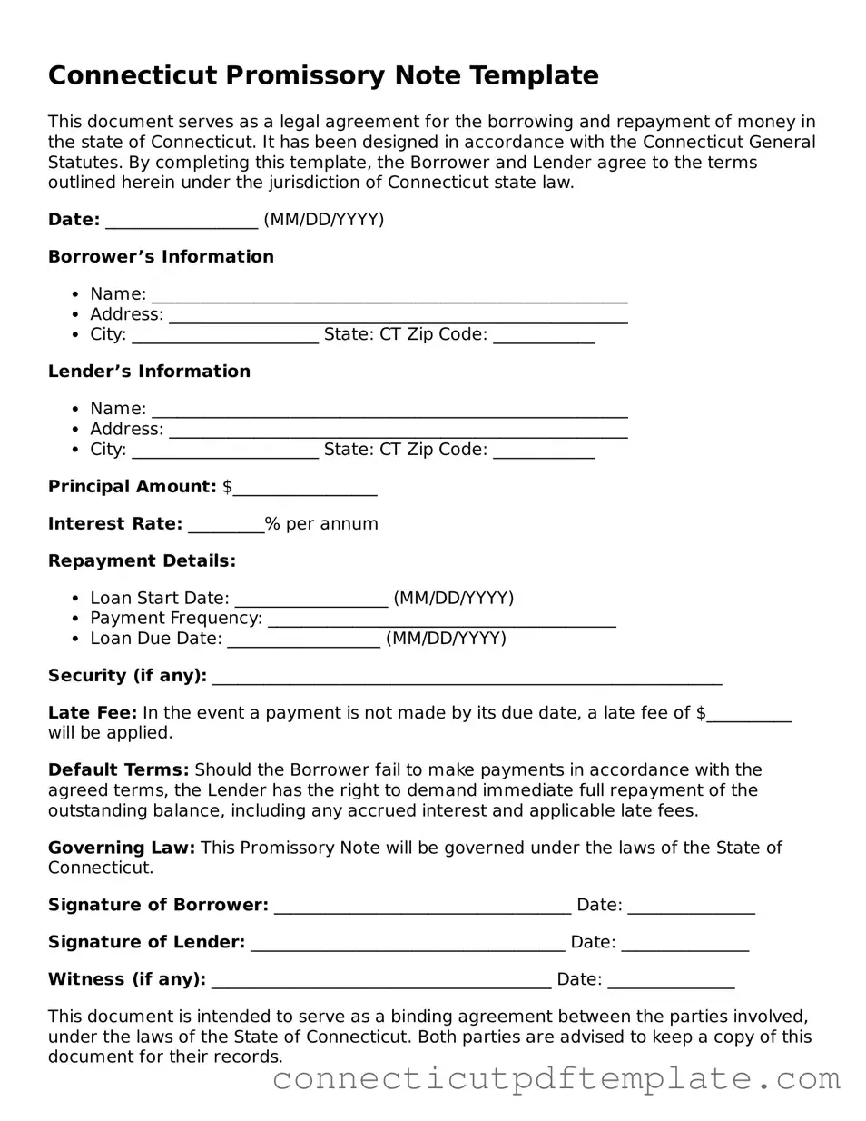 Valid Promissory Note Template for the State of Connecticut