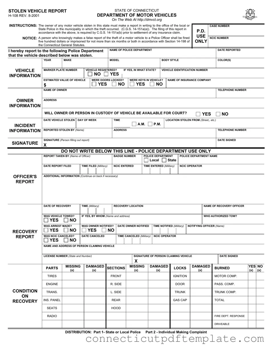 Official H 108 Connecticut Template in PDF