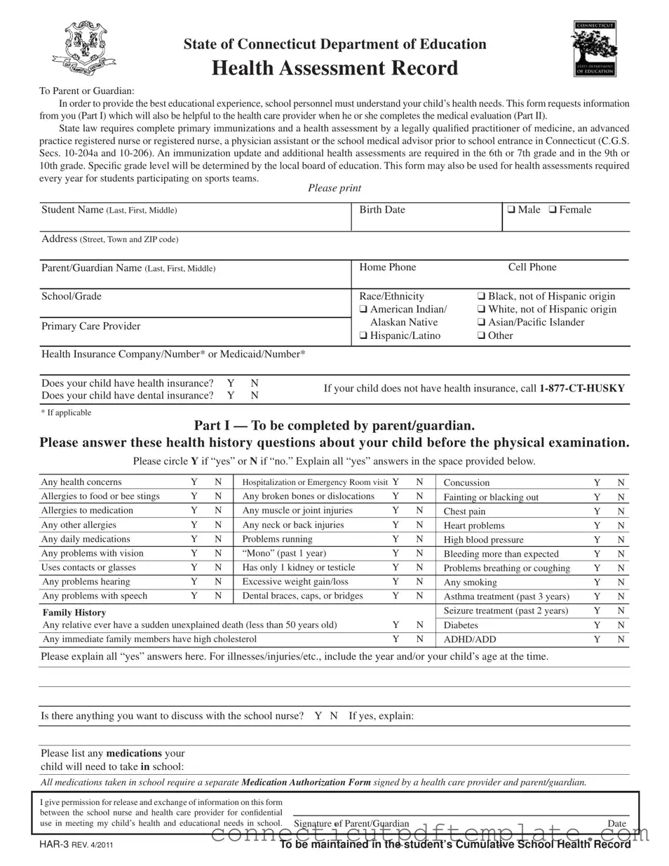 Official Har 3 Connecticut Template in PDF