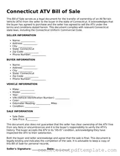 Valid ATV Bill of Sale Template for the State of Connecticut