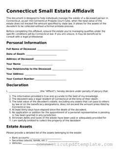 Valid Small Estate Affidavit Template for the State of Connecticut