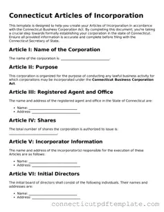 Valid Articles of Incorporation Template for the State of Connecticut
