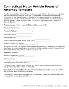 Valid Motor Vehicle Power of Attorney Template for the State of Connecticut