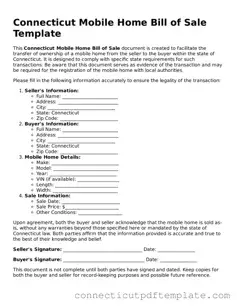 Valid Mobile Home Bill of Sale Template for the State of Connecticut
