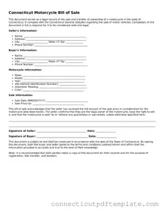Valid Motorcycle Bill of Sale Template for the State of Connecticut