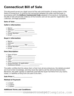 Valid Bill of Sale Template for the State of Connecticut