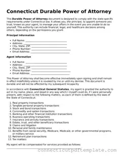 Valid Durable Power of Attorney Template for the State of Connecticut