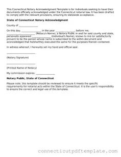 Valid Notary Acknowledgement Template for the State of Connecticut