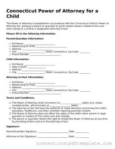 Valid Power of Attorney for a Child Template for the State of Connecticut