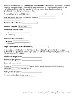 Valid Quitclaim Deed Template for the State of Connecticut