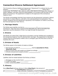 Valid Divorce Settlement Agreement Template for the State of Connecticut