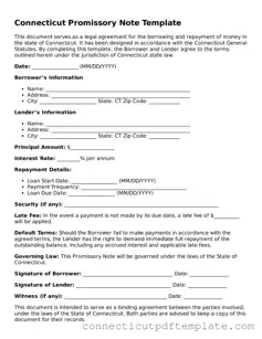 Valid Promissory Note Template for the State of Connecticut