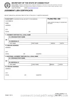 Official Judgment Lien Certificate Connecticut Template in PDF